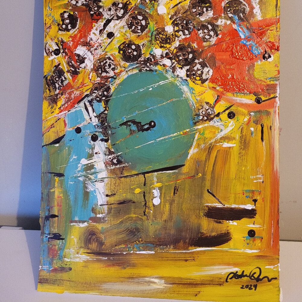 Rolling Stones, original abstract painting in acrylics on wall board signed by a